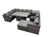 Fimous 9-seater Height Adjustable Rising Lifting Table Corner Sofa Set Rattan Garden Furniture Dining Set with Big Stool Side Table Dark Grey Mixed