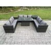 Fimous 9 Seater Outdoor Rattan Garden Furniture Sofa Set Patio Adjustable Rising Lifting Dining Table Set with Side Table Dark Grey Mixed