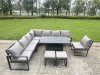 Fimous 7 Pieces Aluminium Garden Furniture Set with Cushions, Patio Furniture Set with Adjustable Rising Lifting Dining Table Dark Grey