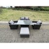 Fimous Rattan Outdoor Furniture Adjustable Rising Lifting Rectangle Dining Table Chairs Two Seater Love Sofa Sets Big Footstools 5 Seater