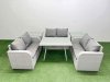 Fimous Rattan Garden Furniture Dining Set 6-seater Patio Rectangular Table Love Sofa Set with 2 Side Tables