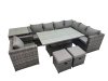 Fimous 9 Seater Rattan Height Adjustable Rising Lifting Table Corner Sofa Sets with Chair Side Table 2 Small Stools Dark Grey Mixed