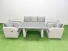 Fimous Outdoor Rattan Garden Furniture Dining Set 5-seater Patio Rectangular Table 3 Seater Sofa Reclining Chair Set with 2 Side Tables