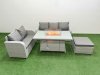 Fimous 6 Seater PE Rattan Wicker Garden Furniture Patio Conservatory Sofa Set with Firepit Dining Table 3 Seater Sofa Love Sofa Big Footstool