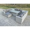 Fimous U Shape Lounge Rattan Garden Furniture Set Height Adjustable Rising Lifting Table Dining Set With 2 PC Side Coffee Table Footstool
