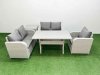 Fimous High Back Poly Rattan Garden Furniture Set with Reclining Chair Loveseat Sofa Rectangular Dining Table Indoor Outdoor Patio Set Side Table Light Grey