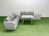 Fimous Patio Dining Table & Chairs Set Rattan High Back Lounge Sofa Set with 3 Seater Sofa 2 Side Tables Light Grey