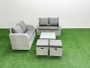 Fimous 6 Seater Outdoor Love Sofa Set Rattan Garden Furniture Set with Square Coffee Table 2 Small Stools Light Grey