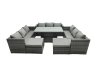 Fimous Rattan Dining Table Sofa Set with 2 Big Stool Outdoor 11 Seat Garden Furniture Set Dark Grey Mixed