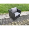 Fimous 5 Seater Outdoor PE Rattan Garden Furniture Set Gas Fire Pit Dining Table Gas Heater Burner With Sofa Armchairs Big Footstool Dark Grey Mixed