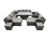 Fimous Rattan Dining Table Sofa Set with Side Table 2 Armchair 4 Stools Outdoor 12 Seat Garden Furniture Set Dark Grey Mixed