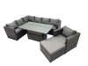 Fimous 8-seater Height Adjustable Rising Lifting Table Corner Sofa Set Rattan Garden Furniture Dining Set with Big Stool Dark Grey Mixed