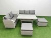 Fimous 7 Seater PE Rattan Wicker Garden Furniture Patio Conservatory Sofa Set with Rectangular Dining Table 3 Seater Sofa Love Sofa 2 Big Footstool Side Table