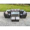 Fimous Outdoor Garden Furniture Sets 8 Pieces Wicker Rattan Furniture Sofa Sets with Rectangular Dining Table 2 Small Footstools 2 Side Tables