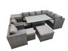 Fimous 11 Seater Rattan Height Adjustable Rising Lifting Table Corner Sofa Sets with 2 Chairs 3 Stool Side Table Dark Grey Mixed