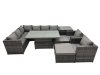 Fimous 10-seater Height Adjustable Rising Lifting Table Corner Sofa Set Rattan Garden Furniture Dining Set with 2 Big Stools Side Table Dark Grey Mixed