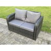 Fimous Dark Grey PE Wicker Rattan Garden Furniture Set Love Sofa 2 Seater Sofa Set Outdoor Rectangular Coffee Table 6 Seater