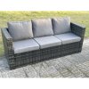 Fimous 4 PCS Outdoor Lounge Sofa Set Wicker PE Rattan Garden Furniture Set with Armchair Oblong Coffee Table Big Footstool Dark Grey Mixed
