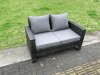 Fimous Wicker PE Rattan Garden Dining Set Outdoor Furniture Sofa with Rectangular Dining Table Love Seat Sofa 2 Side Tables Dark Grey Mixed