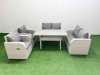 Fimous 6 Seater Outdoor Reclining Chair Love Sofa Set Rattan Garden Furniture Set with Rectangular Dining Table Light Grey