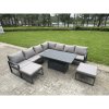 Fimous 11 Seater Aluminium Sofa Set 10 Pieces Outdoor Garden Furniture - Rising Dining Table with Cushions Big Footstool 3 Chairs Footstool Dark Grey