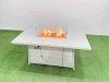 Fimous Rattan Corner Sofa Chair Set Outdoor Furniture Garden Dining Set Gas Fire Pit Table with Temper Glass 3 Footstools Light Grey Mixed