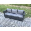 Fimous 8 Seater Outdoor Garden Furniture Set Patio Rattan Rectangular Dining Table Lounge Sofa Chair with Side Table Big Footstool 2 Small Stools Dark Grey Mixed