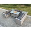 Fimous Light Grey U Shape Lounge Sofa Dining Set With Gas Heater Firepit Burner With 2 PC Side Coffee Tea Table