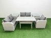 Fimous High Back Poly Rattan Garden Furniture Set with Reclining Chair Loveseat Sofa Rectangular Dining Table Indoor Outdoor Patio Set 2 Side Table Light Grey