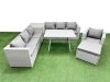 Fimous Outdoor Rattan Garden Furniture Dining Set 8-seater Patio Rectangular Table 3 Seater Sofa Armchair Set with Side Table Big Stool