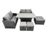 Fimous 7-seater Patio Height Adjustable Rising Lifting Table Sofa Sets Rattan Garden Furniture Dining Set with 3 Stools Dark Grey Mixed