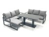 Fimous 7 Seater Aluminium Outdoor Garden Furniture Set with Adjustable Rising Lifting Dining Table 3 Seater Sofa Big Footstool Dark Grey