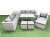 Fimous Outdoor Rattan Garden Furniture Dining Set 10-seater Patio Rectangular Table 3 Seater Sofa Armchair Set with Side Table 3 Stools