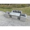 Fimous Rattan Garden Funiture Set Height Adjustable Rising Lifting Table Sofa Dining Set With 2 Arm Chair