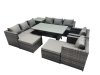 Fimous Outdoor Corner Sofa Chair Dining Table Set Garden Rattan Furniture Set 10 Seater with Side Table 2 Big Stools Dark Grey