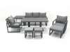 Fimous 8 Seater Aluminium Outdoor Garden Furniture Set with Adjustable Rising Lifting Dining Table 3 Seater Sofa 2 Chair 3 Footstool Side Table Dark Grey