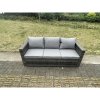 Fimous 10 Seater Outdoor PE Rattan Garden Furniture Gas Fire Pit Dining Table Set Lounge Sofa 2 PC Armchairs With 2 Stools Dark Grey Mixed Patio