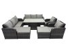 Fimous Rattan Garden Furniture Dining Set 10-seater Patio Height Adjustable Rising Lifting Table Sofa Set with 2 Big Footstool Dark Grey Mixed