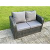 Fimous Rattan Outdoor Garden Furniture Sofa Set Gas Fire Pit Dining Table Gas Heater with Love Sofa Dark Grey Mixed
