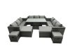 Fimous Rattan Dining Table Sofa Set with 4 Stools Outdoor 13 Seat Garden Furniture Set Dark Grey Mixed