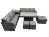 Fimous Rattan Garden Furniture Dining Set 9-seater Patio Height Adjustable Rising Lifting Table Sofa Set with Side Table 3 Footstools Dark Grey Mixed