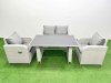 Fimous Outdoor Rattan Garden Furniture Dining Set 4-seater Patio Rectangular Table Love Sofa Reclining Chair Set