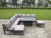 Fimous 11 Seater Aluminium Sofa Set 10 Pieces Outdoor Garden Furniture - Rising Dining Table with Cushions Big Footstool 3 Chairs Footstool Dark Grey
