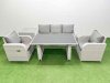 Fimous Outdoor Rattan Garden Furniture Dining Set 5-seater Patio Rectangular Table 3 Seater Sofa Reclining Chair Set with Side Table