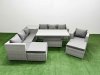 Fimous 7 PCs Rising Dining Table Set Rattan Furniture Set with 3 Seater Sofa Chair 2 Big Footstool Side Table Light Grey