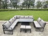 Fimous 8 Pieces Aluminium Garden Furniture Set with Cushions, Patio Furniture Set with Adjustable Rising Lifting Dining Table Dark Grey