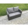 Fimous Outdoor Garden Furniture Sets 7 Pieces Wicker Rattan Furniture Sofa Sets with Rectangular Coffee Table Love seat Sofa 2 Big Footstool Side Table
