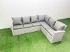 Fimous Outdoor Furniture Garden Dining Set Rattan Corner Sofa Chair Set Gas Fire Pit Table with Temper Glass Footstools Light Grey Mixed