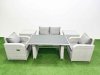 Fimous Outdoor Rattan Garden Furniture Dining Set 4-seater Patio Rectangular Table Love Sofa Reclining Chair Set with 2 Side Tables