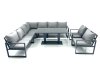 Fimous 9 Seater Outdoor Aluminum Garden Furniture Set Corner Sofa 2 Chairs Adjustable Rising Lifting Dining Table Sets Dark Grey